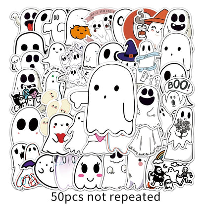 50 Pieces Ghost Graffiti Cartoon Cute Children's Halloween Decorative Stickers - 0 - Scribble Snacks