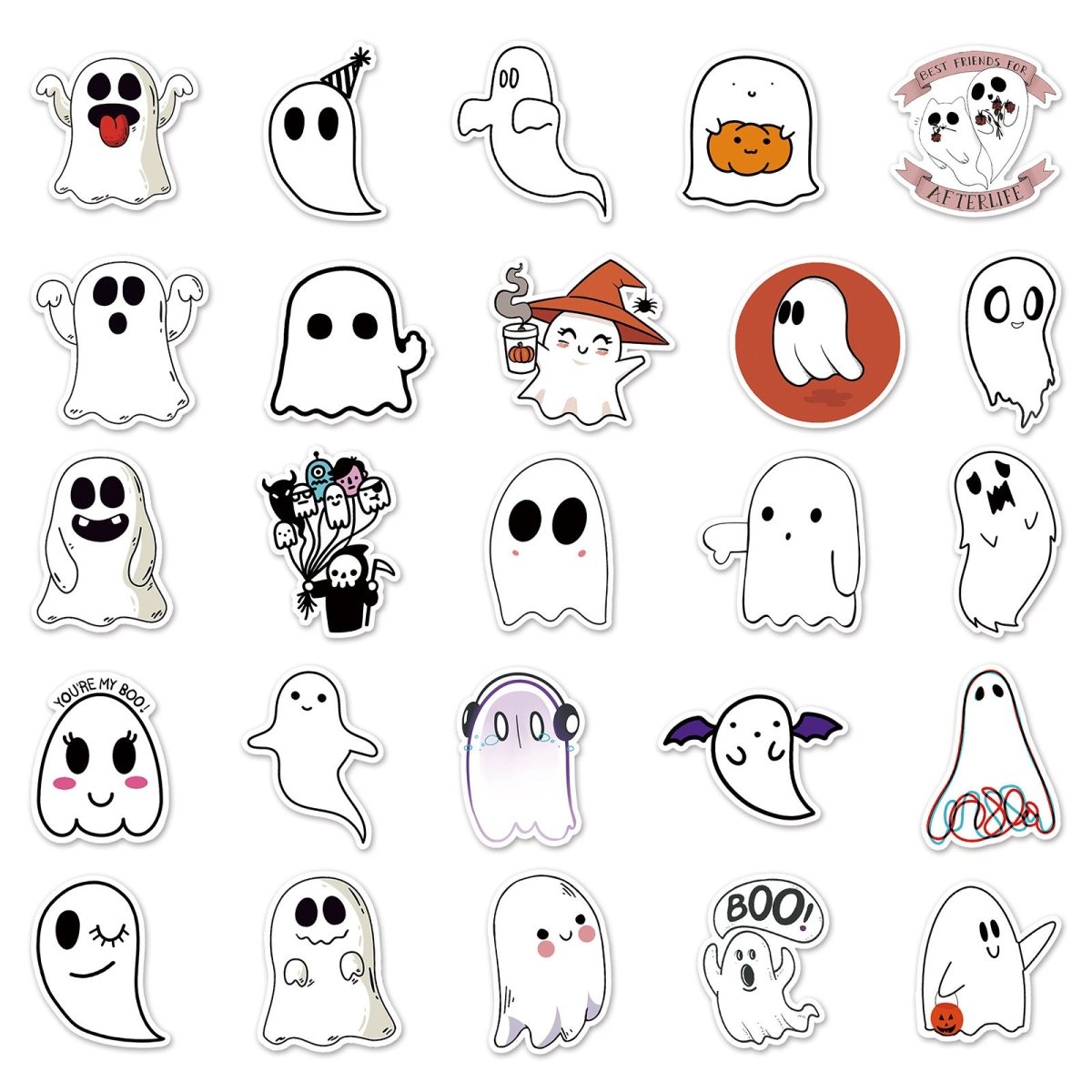 50 Pieces Ghost Graffiti Cartoon Cute Children's Halloween Decorative Stickers - 0 - Scribble Snacks