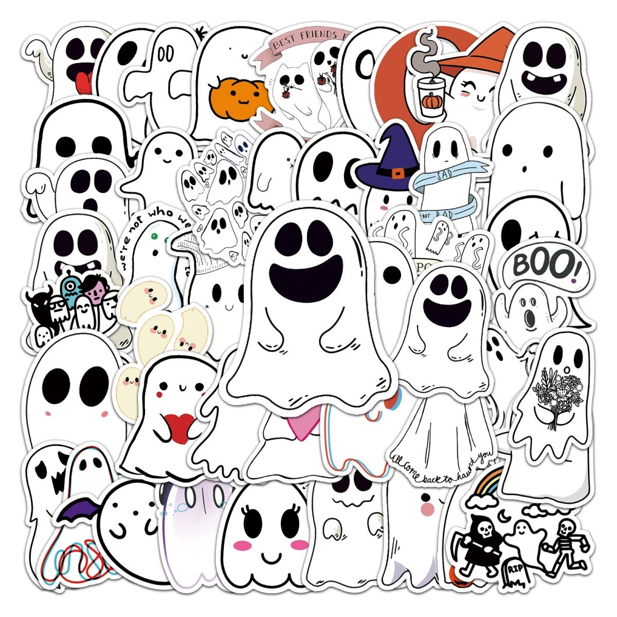 50 Pieces Ghost Graffiti Cartoon Cute Children's Halloween Decorative Stickers - 0 - Scribble Snacks