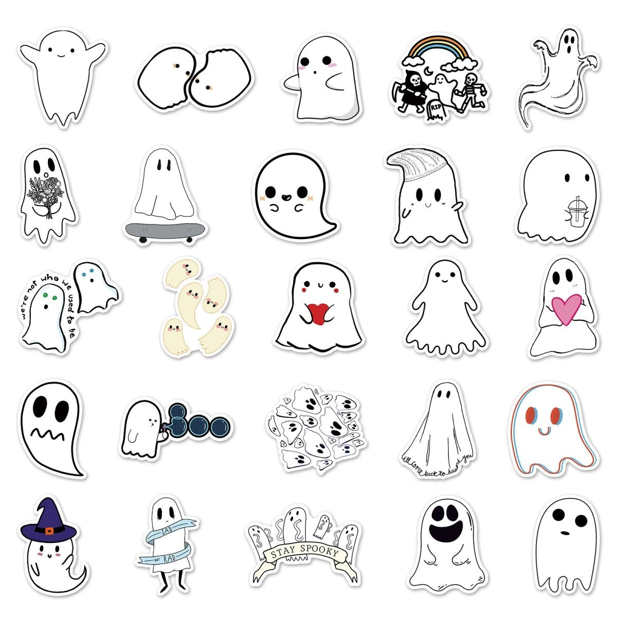 50 Pieces Ghost Graffiti Cartoon Cute Children's Halloween Decorative Stickers - 0 - Scribble Snacks