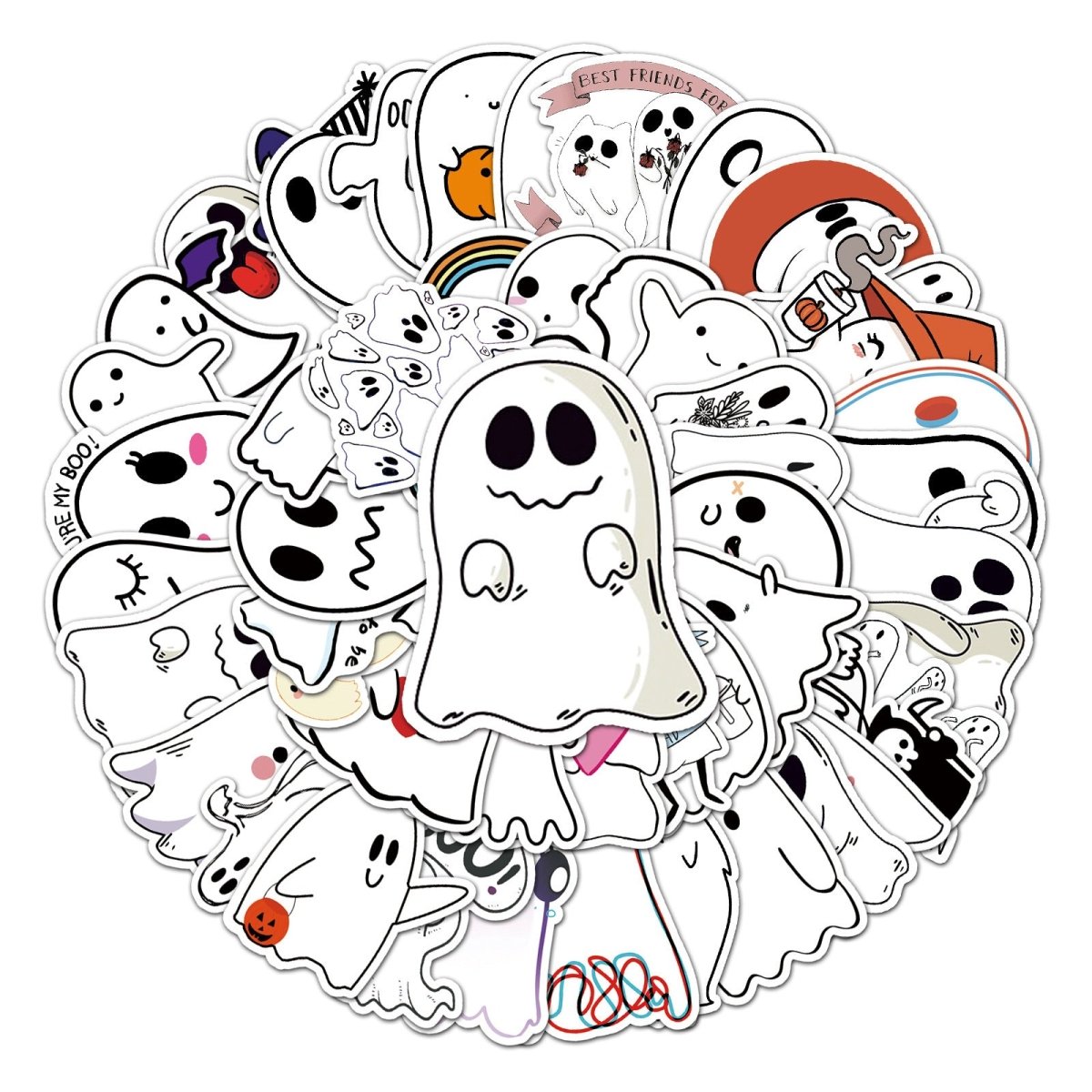 50 Pieces Ghost Graffiti Cartoon Cute Children's Halloween Decorative Stickers - 0 - Scribble Snacks