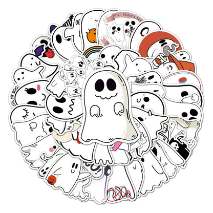 50 Pieces Ghost Graffiti Cartoon Cute Children's Halloween Decorative Stickers - 0 - Scribble Snacks