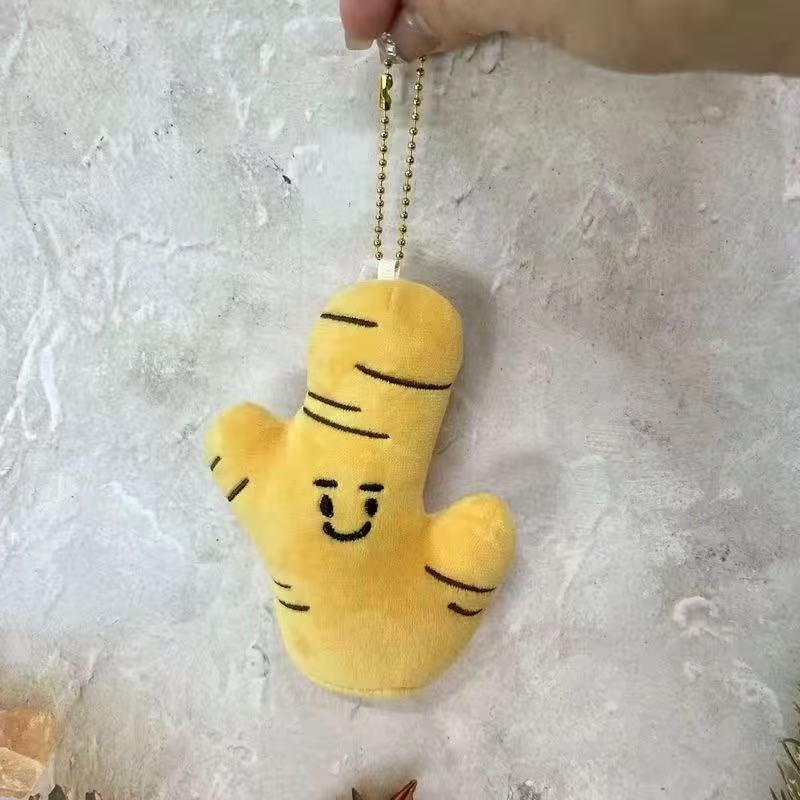 Ginger root plush keychain with a ball chain