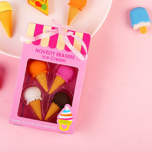Ice cream erasers in a pink Novelty Erasers box