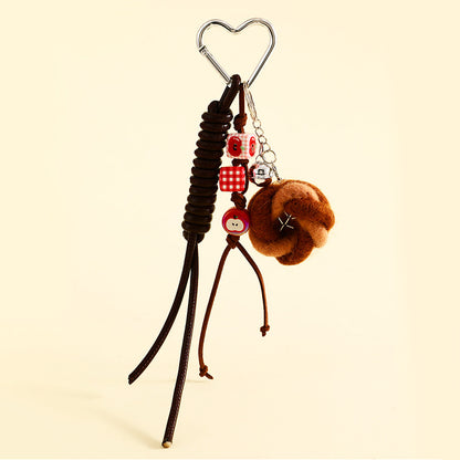 Knot bun bag charm with checked beads
