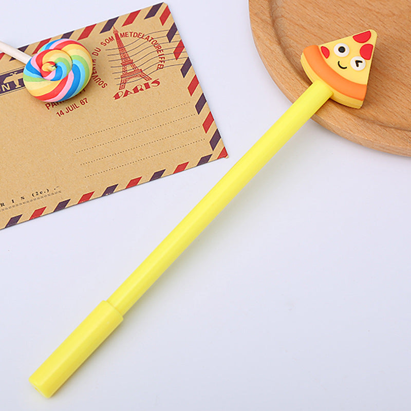 Yellow gel pen with a pizza slice topper