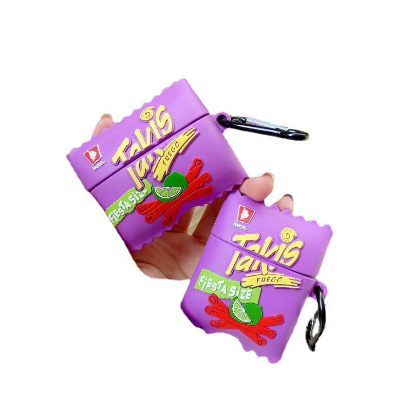 Kawaii purple Candy Bag AirPods case with a Takis design, featuring a lime graphic and a clip for easy attachment.