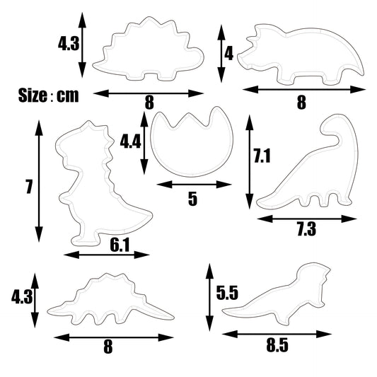 Dinosaur cookie cutter sizes in cm