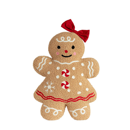 Gingerbread cushion with a red bow and peppermint buttons
