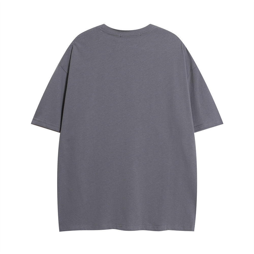 Grey oversized T-shirt with a relaxed fit and short sleeves, featuring a plain back view.