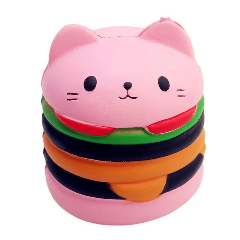 Pink Cat Burger squishy toy with cat ears, size 8 x 5.5 x 9.5 cm