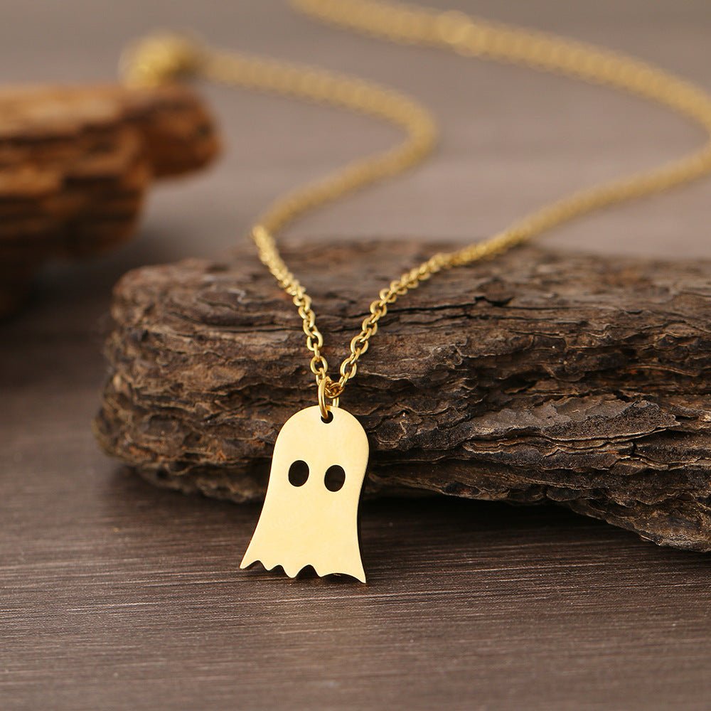 925 Silver Cute Ghost Design Halloween Necklace - 0 - Scribble Snacks