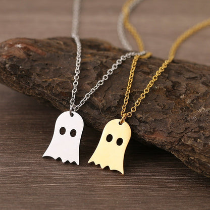 925 Silver Cute Ghost Design Halloween Necklace - 0 - Scribble Snacks