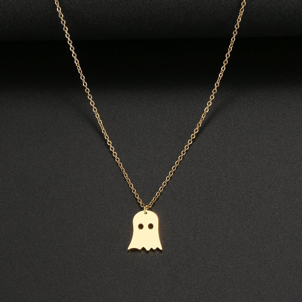 925 Silver Cute Ghost Design Halloween Necklace - 0 - Scribble Snacks