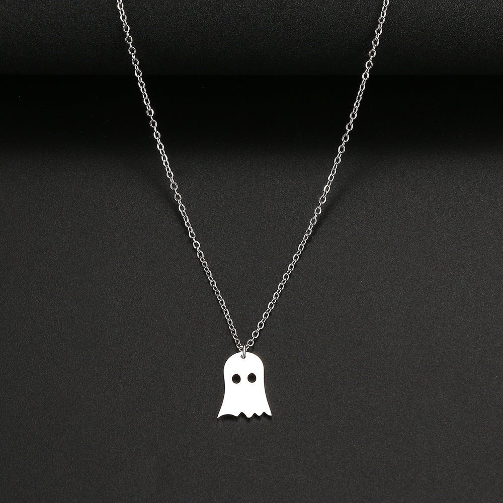 925 Silver Cute Ghost Design Halloween Necklace - 0 - Scribble Snacks