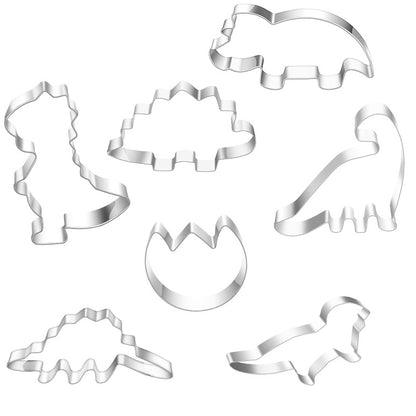 Seven stainless steel dinosaur cookie cutters