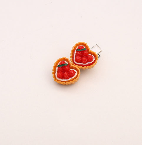 Strawberry tart hair clip with two heart tarts