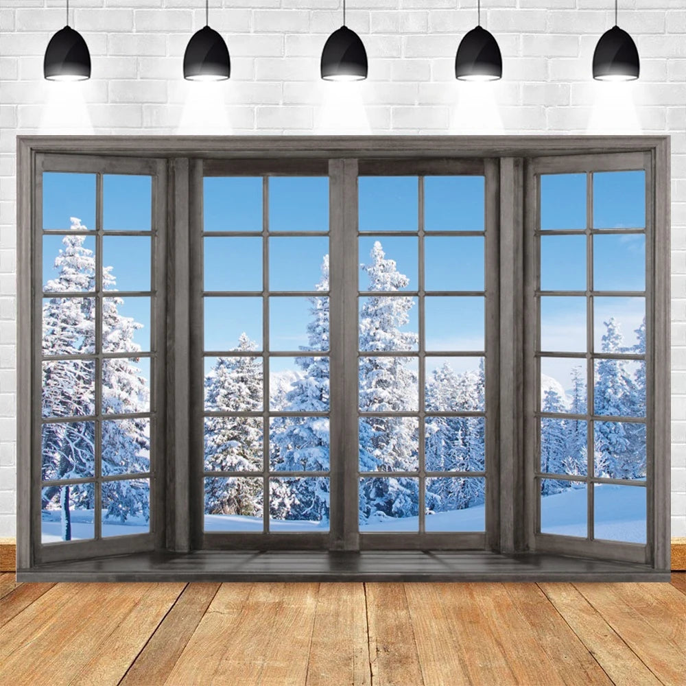 Christmas Snowy Window Backdrop [Various Sizes]