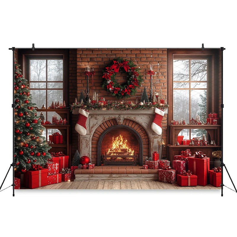 Christmas Cozy Hearth Photography Backdrop