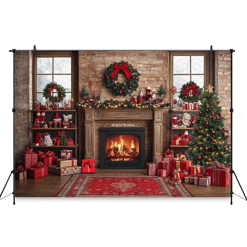 Christmas Cozy Holiday Fireplace Backdrop