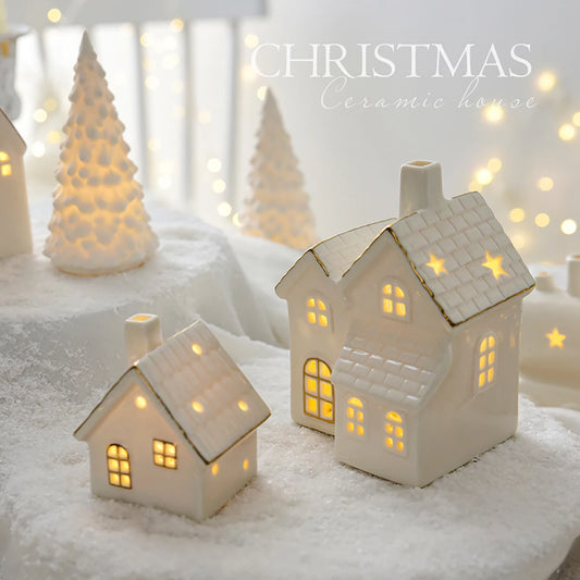 Christmas Festive Snow House Ornaments Ceramic