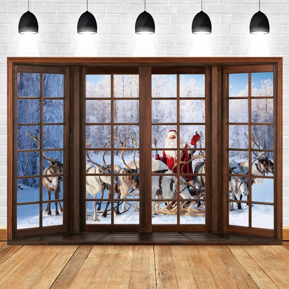 Christmas Snowy Window Backdrop [Various Sizes]