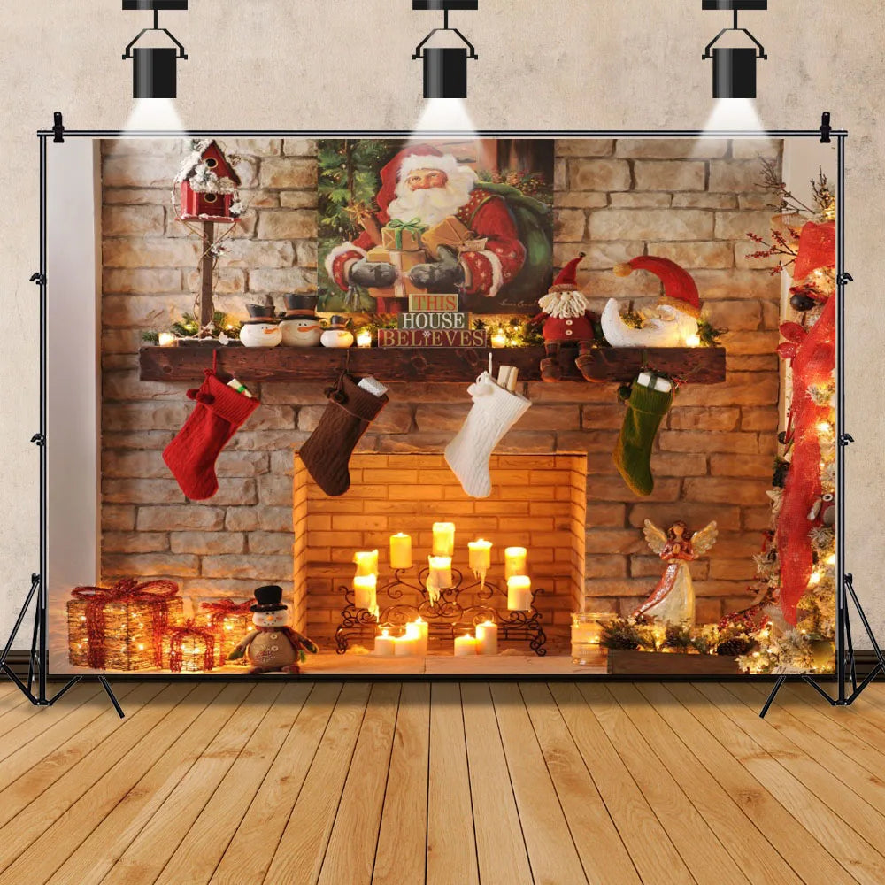 Christmas Festive Fireplace Backdrop [Photography Studio]