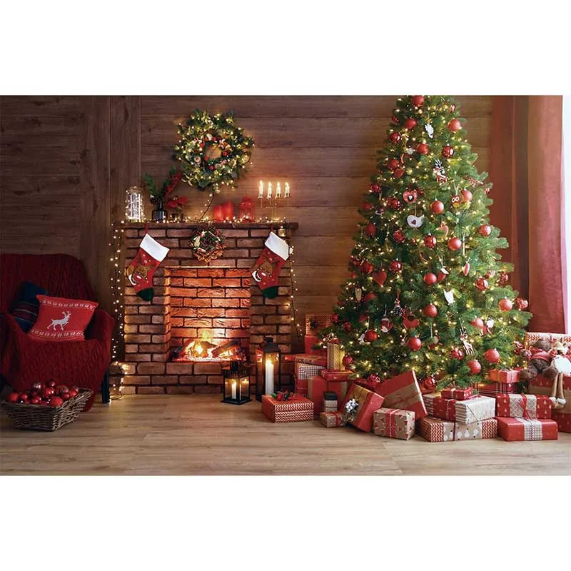 Fröhlicher Weihnachtsfotohintergrund mit Weihnachtsmannmotiv