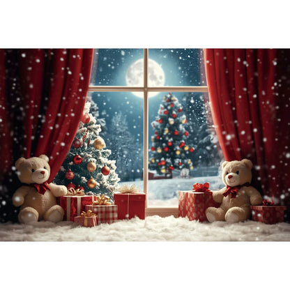 Christmas Bear Snowy Backdrop [Photo Booth]