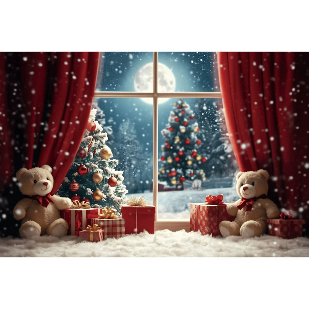 Cuddly Bear Christmas Backdrop