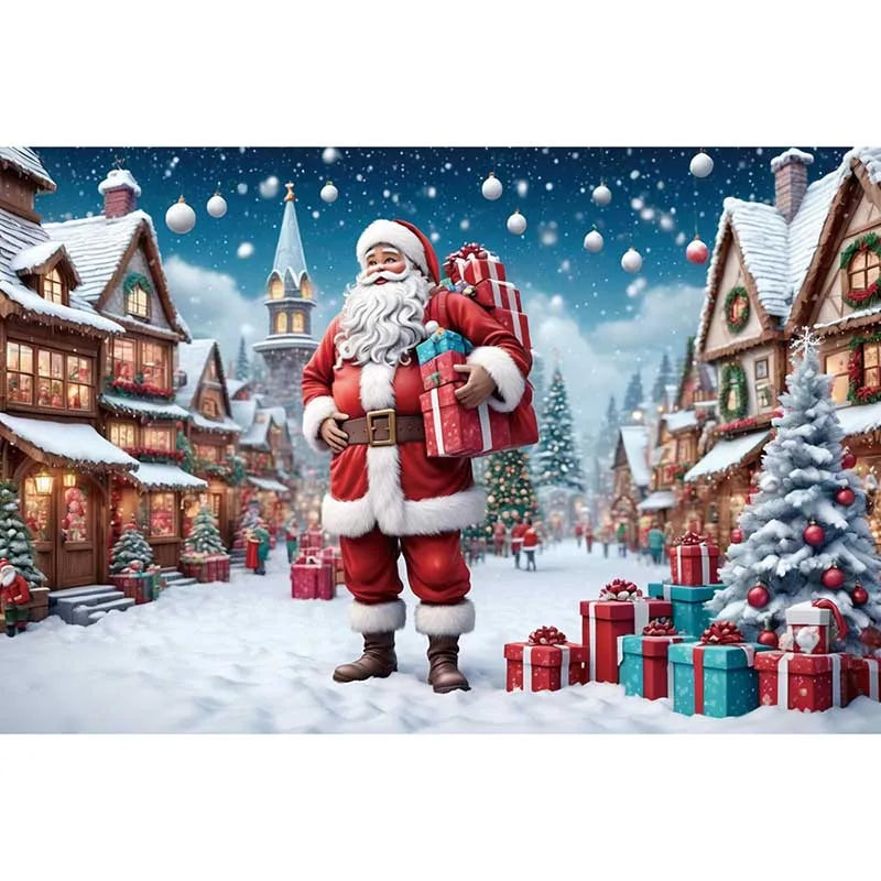 Christmas Santa Claus Village Backdrop