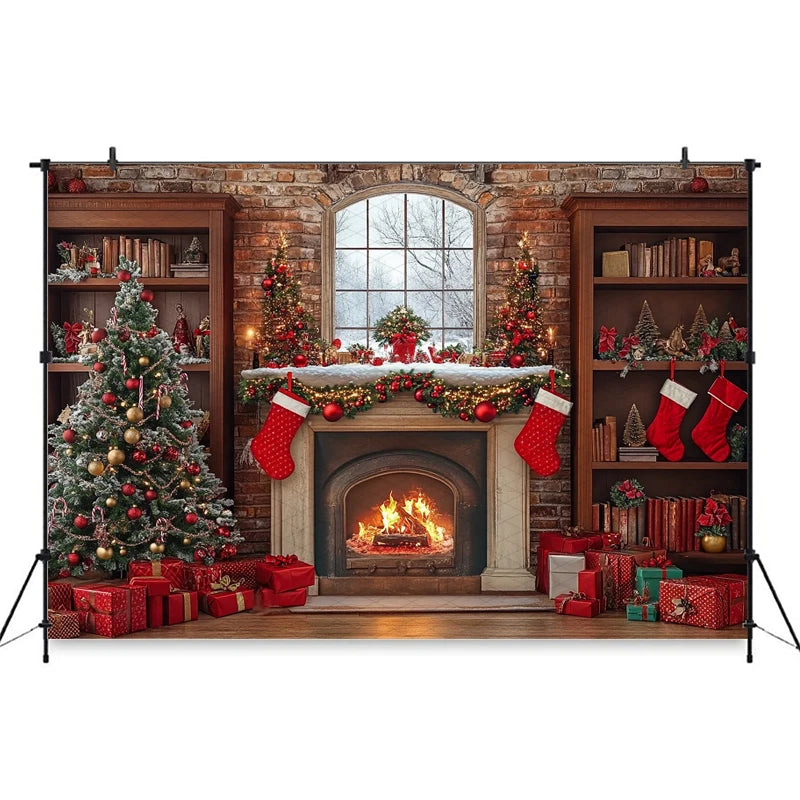 Christmas Cozy Holiday Fireplace Backdrop