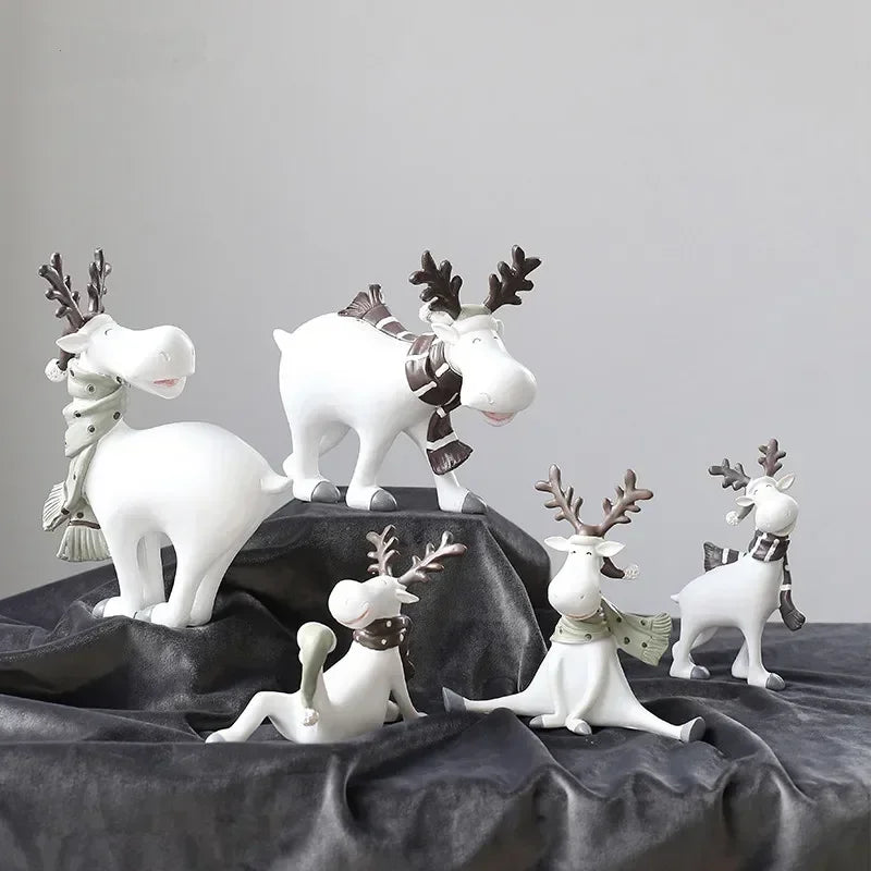 Christmas Magical White Deer Figurines