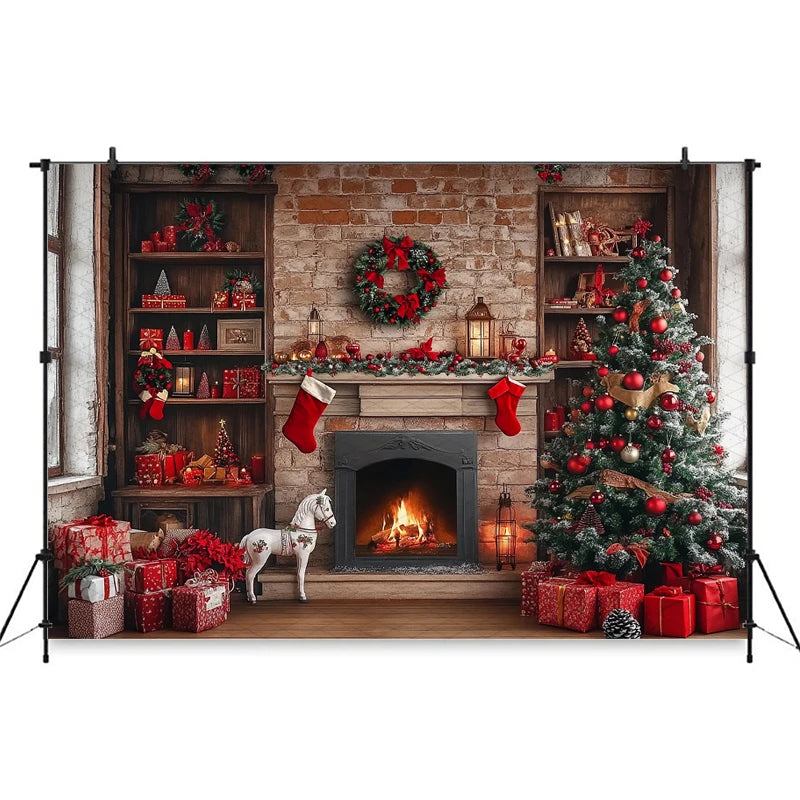 Christmas Cozy Holiday Fireplace Backdrop