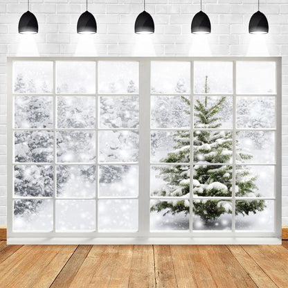 Christmas Snowy Window Backdrop [Various Sizes]