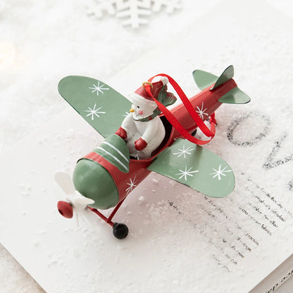 Christmas Flying Santa And Snowman Pendant