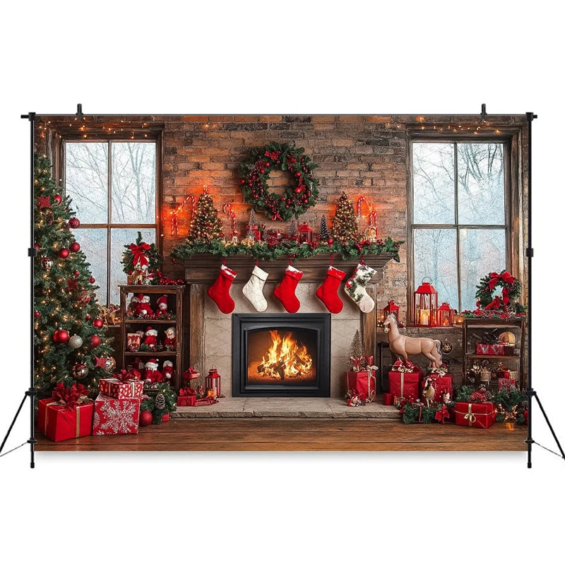 Christmas Cozy Hearth Photography Backdrop