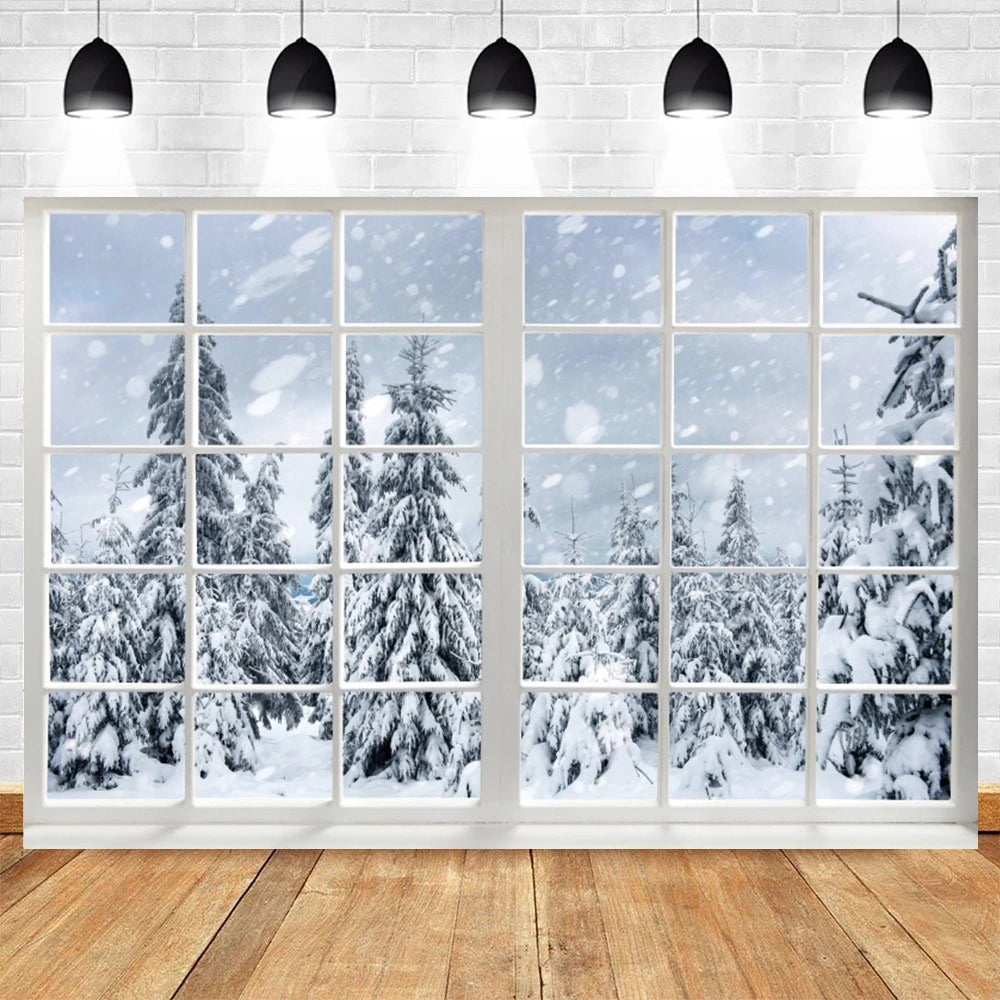 Christmas Snowy Window Backdrop [Various Sizes]