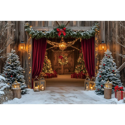 Christmas Festive Red Curtain Backdrop