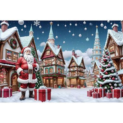 Christmas Jolly Santa Village Backdrop