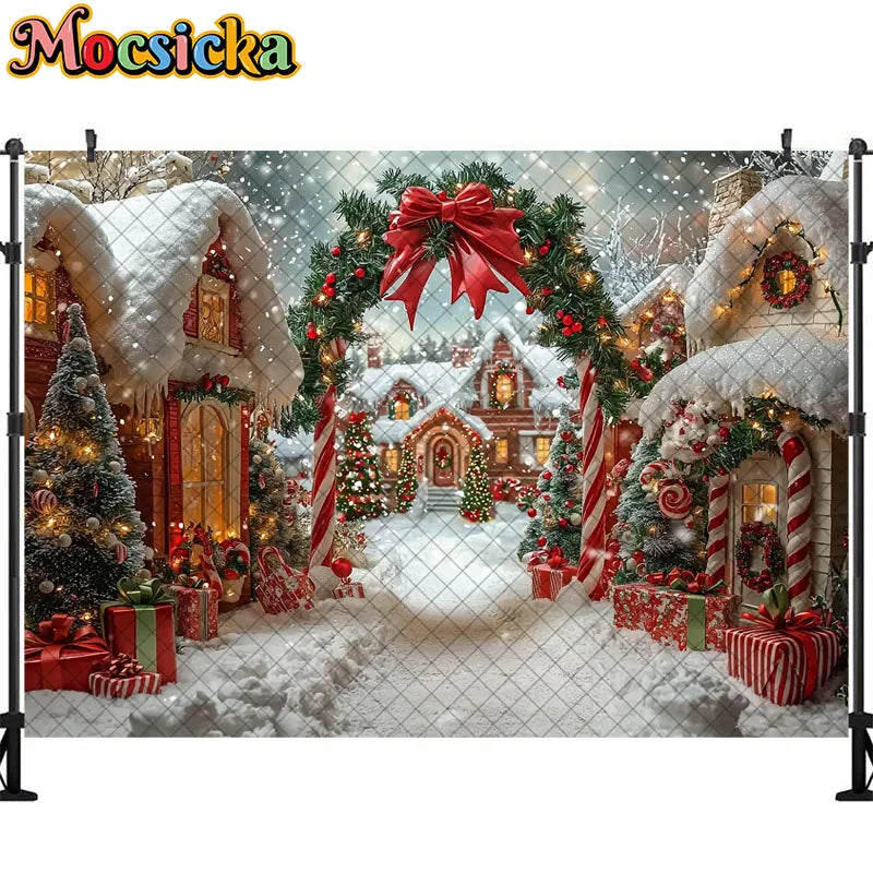 Christmas Snowy Town Holiday Backdrop