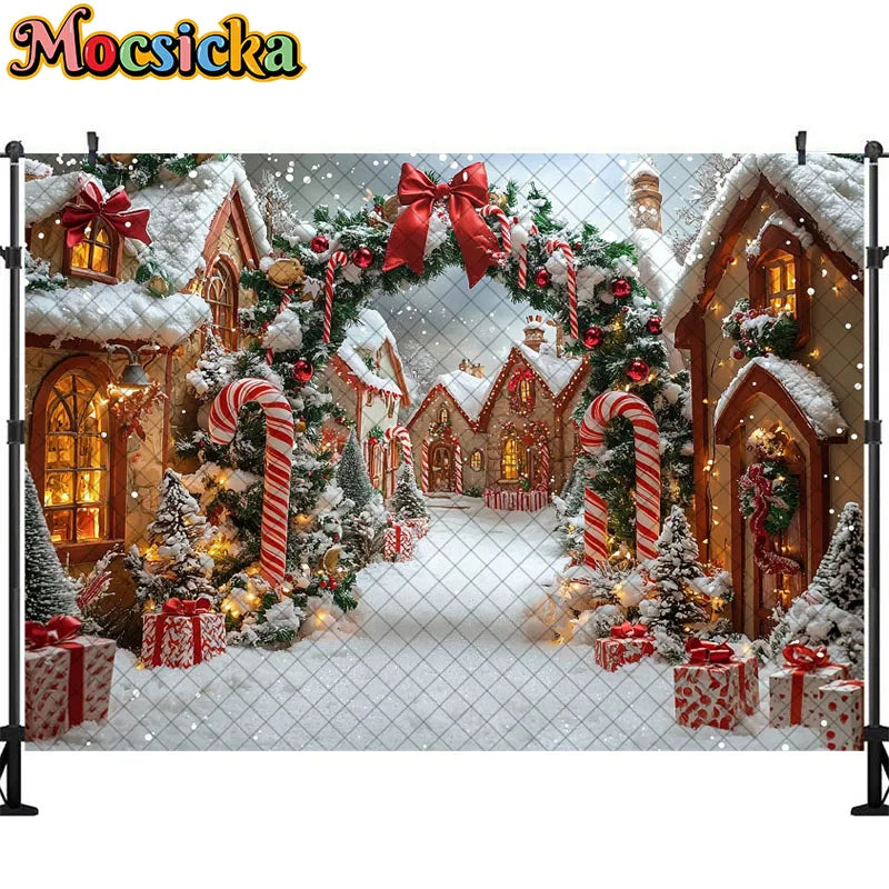 Christmas Snowy Town Photo Backdrop