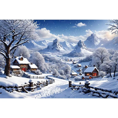 Village du Père Noël en toile de fond