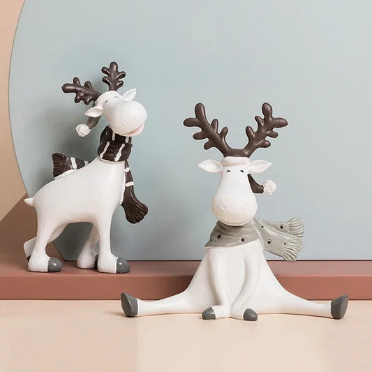 Christmas Magical White Deer Figurines