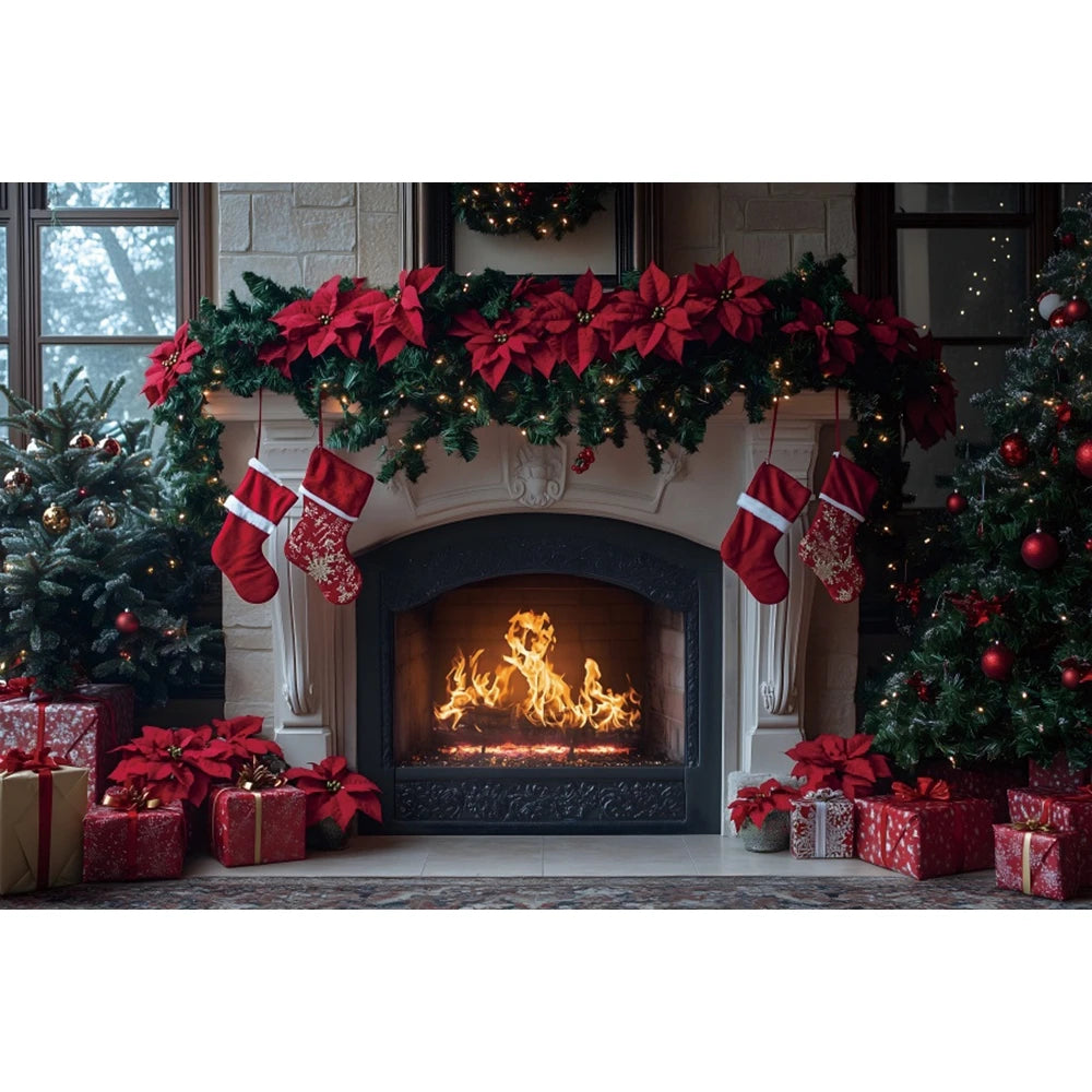 Christmas Festive Red Curtain Backdrop