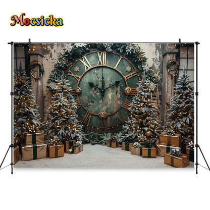 Giant Clock Christmas Backdrop