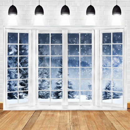 Christmas Snowy Window Backdrop [Various Sizes]