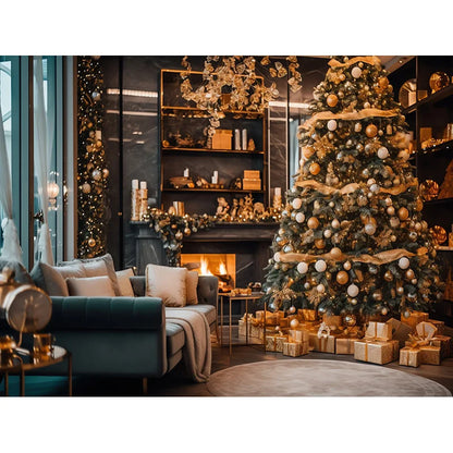 Christmas Cozy Fireplace Backdrop Decor