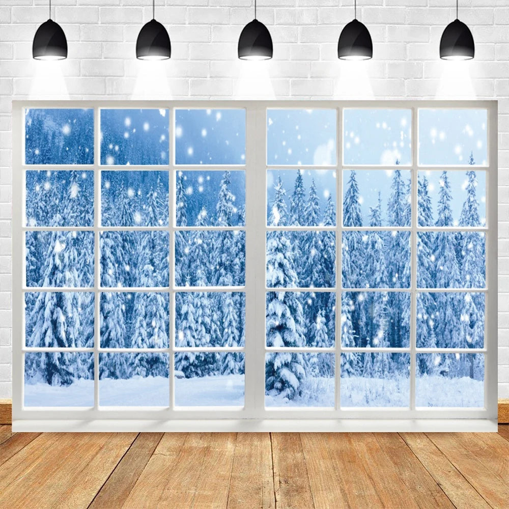 Christmas Snowy Window Backdrop [Various Sizes]