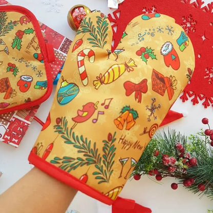 Christmas Holiday Cheer Oven Mitts Set